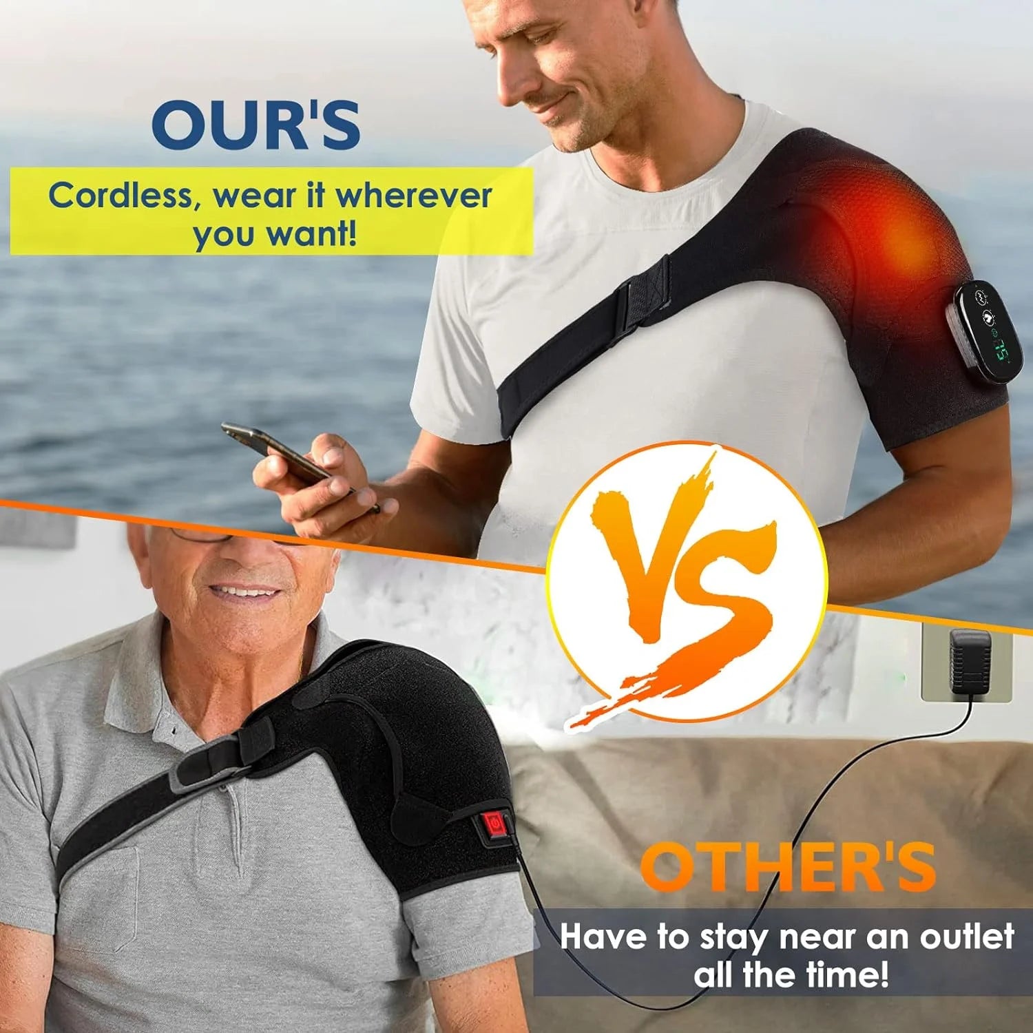 Cordless Shoulder Heating Pad, Heated Shoulder Brace with Vibration, Shoulder Massager for Men Women Shoulder Pain Relief