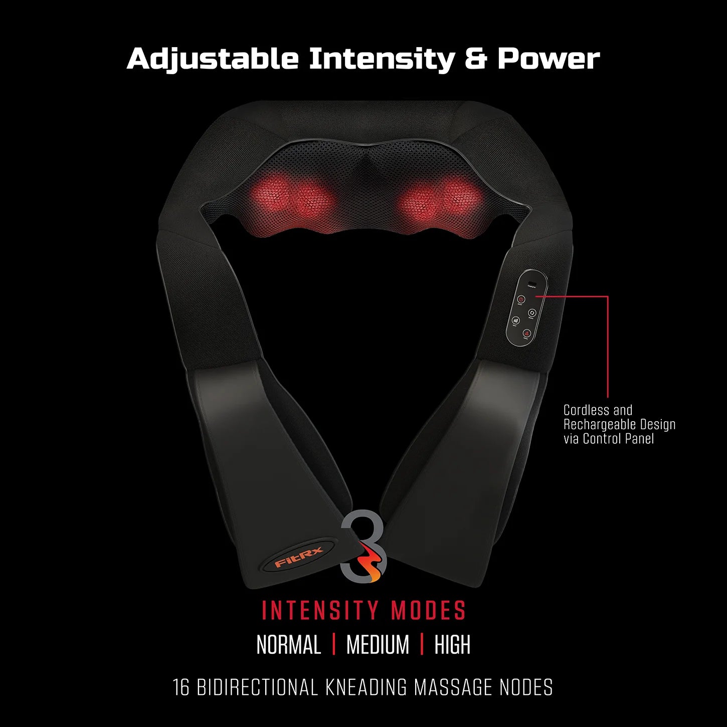Cordless Shiatsu Shoulder, Back, and Neck Massager with Heat, Usb-Rechargeable, Black