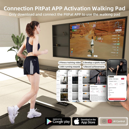 Deerrun Walking Pad,2024 Upgrade Smart under Desk Treadmill, 2.2HP Small Quiet Portable Treadmill,Walking Treadmill under Desk,App & Remote Control, Knee-Protective,No-Assembly