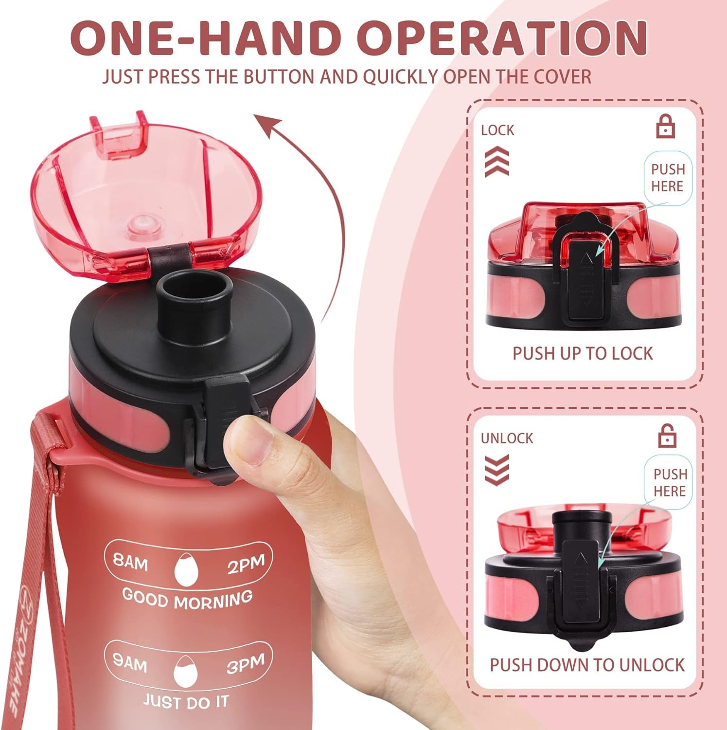 32Oz Motivational Water Bottle with Times to Drink,Time Marker & Removable Strainer,Fast Flow,Leakproof Tritan BPA Free Non-Toxic Water Jug for Fitness,Gym,Sports…