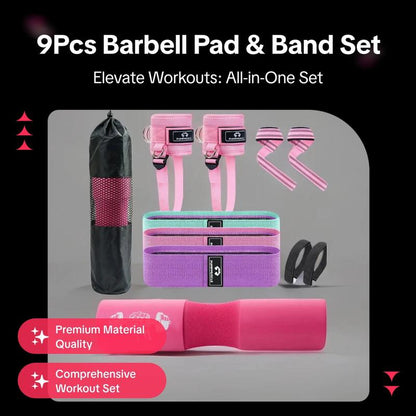 Resistance Band Set, 1 Set Barbell Pad & Resistance Band & Ankle Strap & Weight Lifting Strap & Carry Bag, Barbell Pad Set for Squat, Hip Thrusts, Lunges, Gifts for Best Friend, Gym Essentials Accessories, Home Gym Kit, Exercise Equipment, Workout Bands