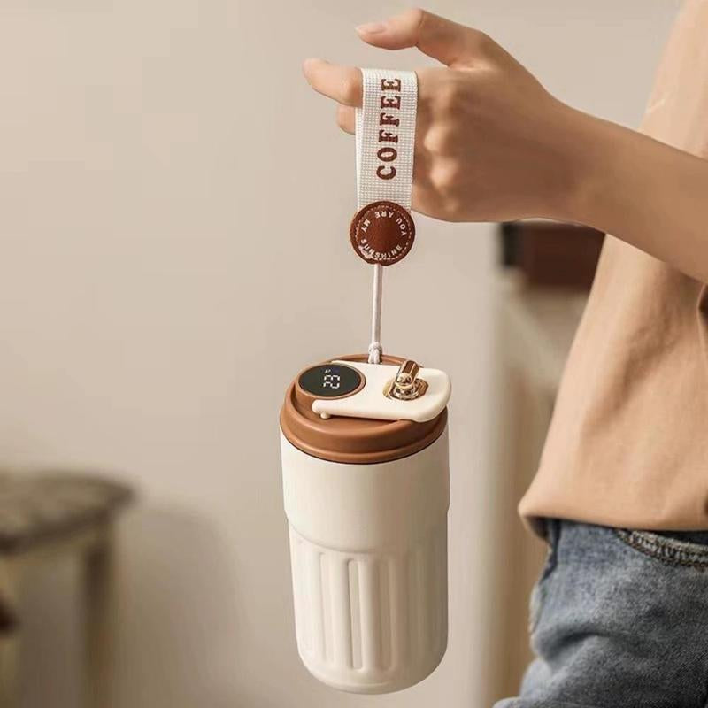 Temperature Display Insulated Mug, Portable Coffee Vacuum Insulated Bottle with Strap, Sports Water Bottle, Gym Accessories, Drinkware Cup, Valentine'S Day Gift