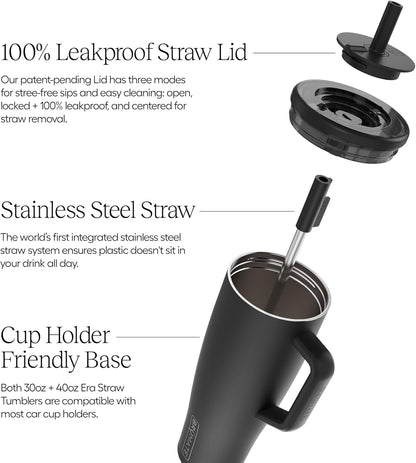Era 40 Oz Tumbler with Handle and Straw | 100% Leakproof Insulated Tumbler with Lid and Straw | Made of Stainless Steel | Cup Holder Friendly Base | 40Oz (Dune)