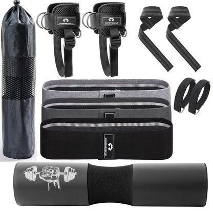 Resistance Band Set, 1 Set Barbell Pad & Resistance Band & Ankle Strap & Weight Lifting Strap & Carry Bag, Barbell Pad Set for Squat, Hip Thrusts, Lunges, Gifts for Best Friend, Gym Essentials Accessories, Home Gym Kit, Exercise Equipment, Workout Bands