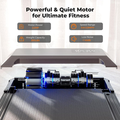 Deerrun Walking Pad,2024 Upgrade Smart under Desk Treadmill, 2.2HP Small Quiet Portable Treadmill,Walking Treadmill under Desk,App & Remote Control, Knee-Protective,No-Assembly