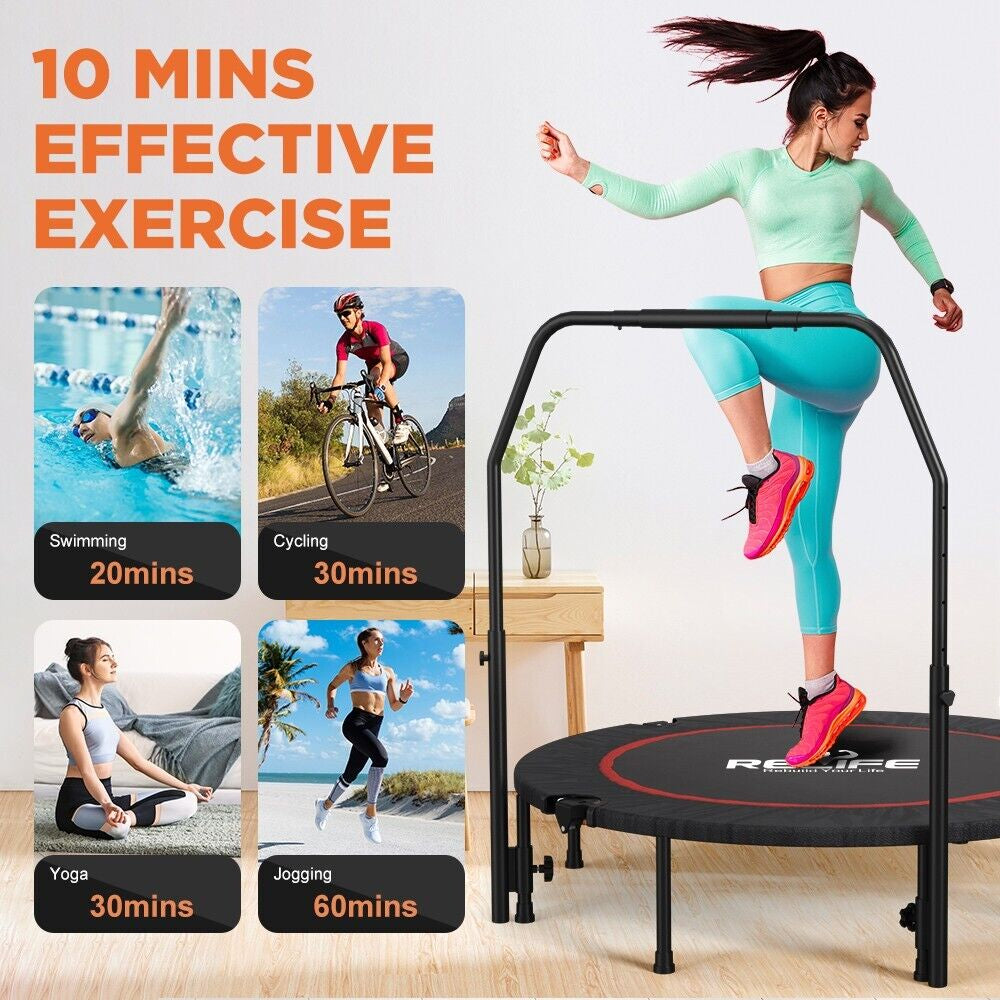 48" Fitness Mini Trampoline for Adults Indoor Exercise Rebounder with Handle Bar