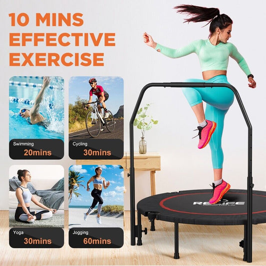 48" Fitness Mini Trampoline for Adults Indoor Exercise Rebounder with Handle Bar
