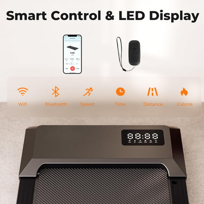 Deerrun Walking Pad,2024 Upgrade Smart under Desk Treadmill, 2.2HP Small Quiet Portable Treadmill,Walking Treadmill under Desk,App & Remote Control, Knee-Protective,No-Assembly