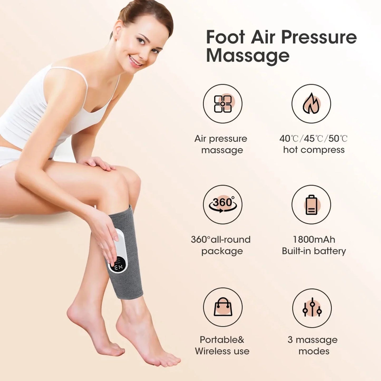 Leg Massager, Calf Air Compression Massager with Heat, 3 Intensities, 3 Modes, Leg Massager for Circulation and Pain Relief, Christmas Gifts, 1 Pcs Gray