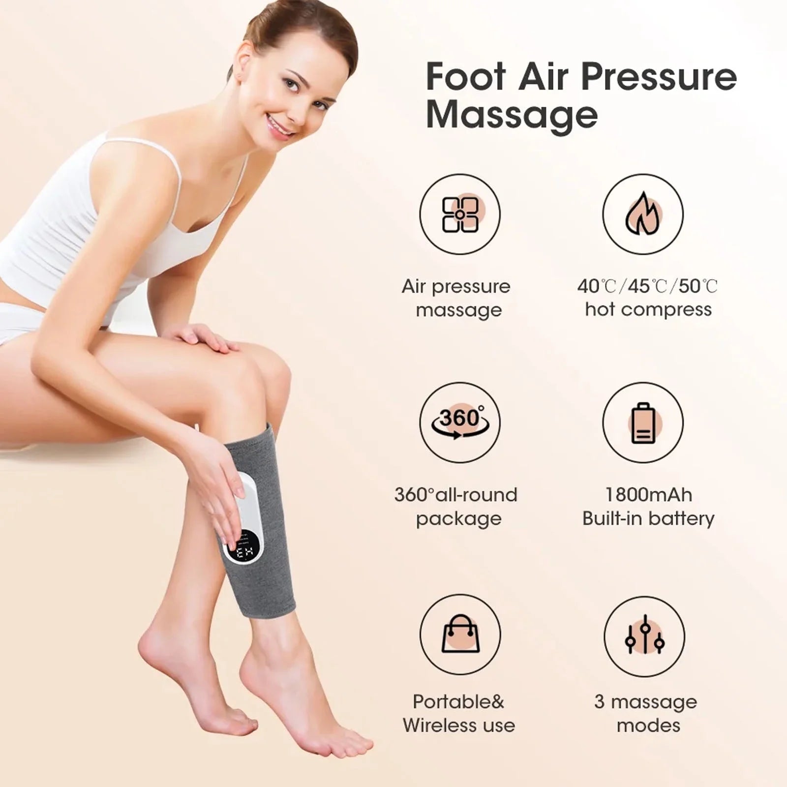 Leg Massager, Calf Air Compression Massager with Heat, 3 Intensities, 3 Modes, Leg Massager for Circulation and Pain Relief, Christmas Gifts, 1 Pcs Gray