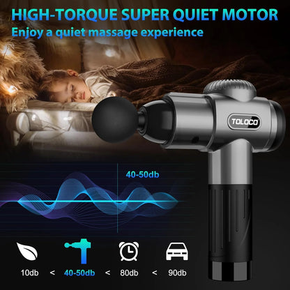 Massage Gun, Deep Tissue Back Massage for Athletes for Pain Relief, Percussion Massager with 10 Massages Heads & Silent Brushless Motor, Gray