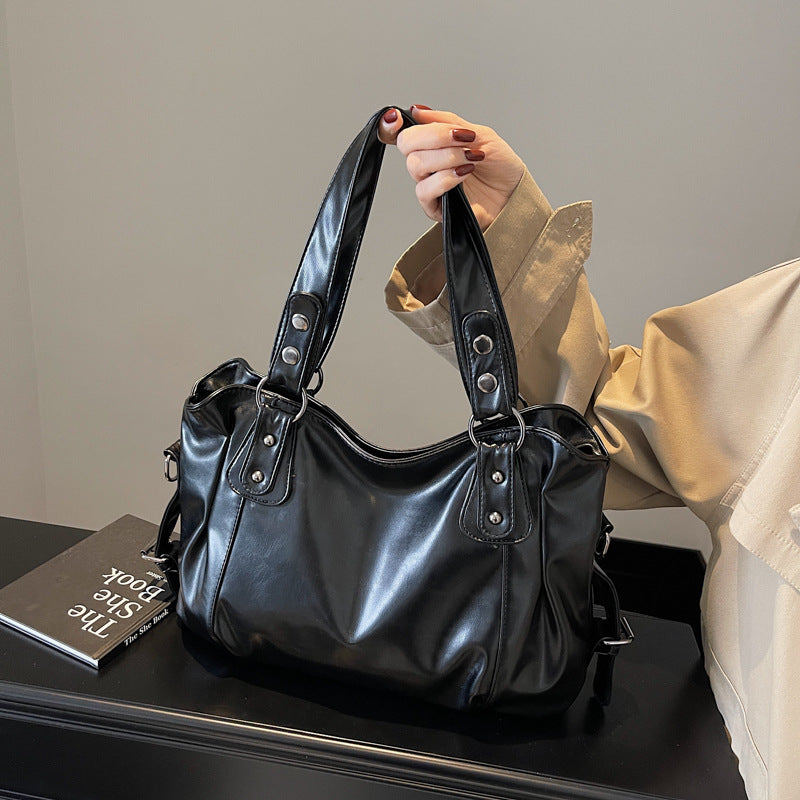 Casual Retro Solid Color PU Large Capacity Shoulder Bag - Zyefit