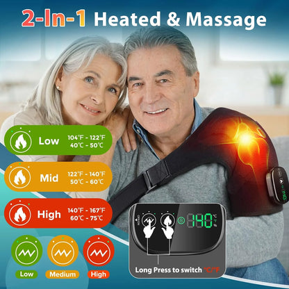 Cordless Shoulder Heating Pad, Heated Shoulder Brace with Vibration, Shoulder Massager for Men Women Shoulder Pain Relief