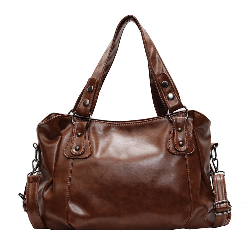 Casual Retro Solid Color PU Large Capacity Shoulder Bag - Zyefit