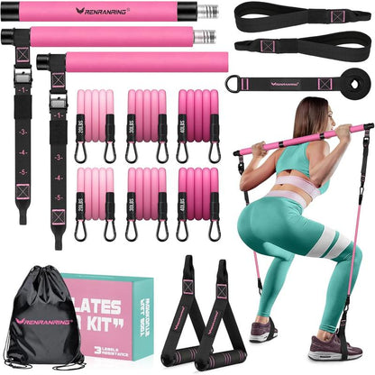 Pilates Bar Kit with Resistance Bands for Women & Men - Multifunctional Home Fitness Equipment for Yoga, Squat, and Butt Exercises