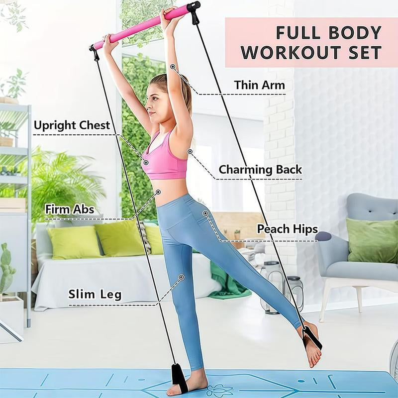 Multifunctional Pilates Stick, 1 Set Back Training Elastic Rope, Yoga Resistance Band, Fitness Equipment for Home Gym Workout, Stretching Gear, Gym Accessories, Stretch Rope, Workout Bands, Pilates Reformer