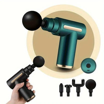 Mini Comfort Electric Fascia Massager Portable Handheld with 4 Replacement Heads for Home Gym Workout USB Electric Muscle Massager Durable Body Care