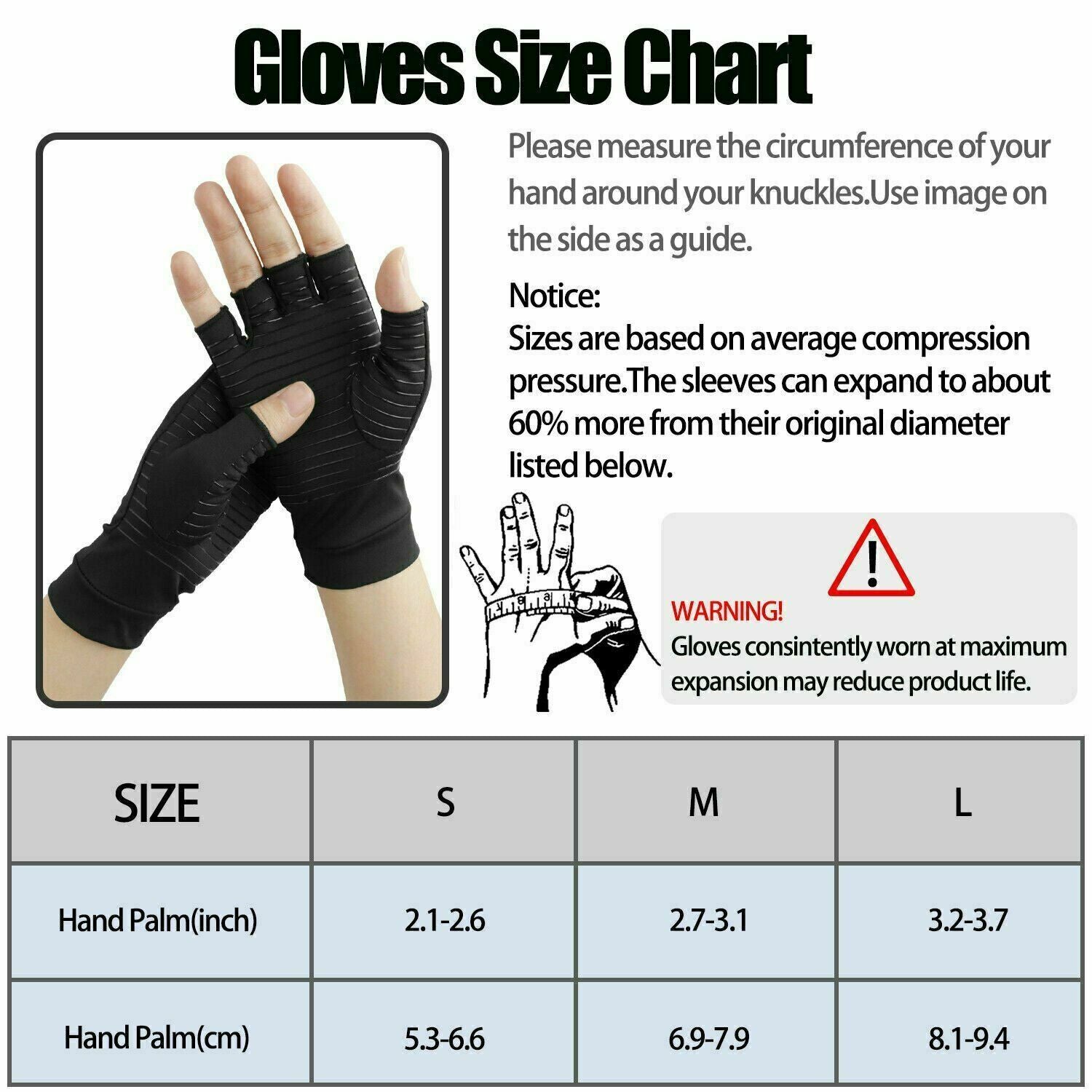 Copper Arthritis Compression Gloves Hand Wrist Brace Support Joint Pain Relief