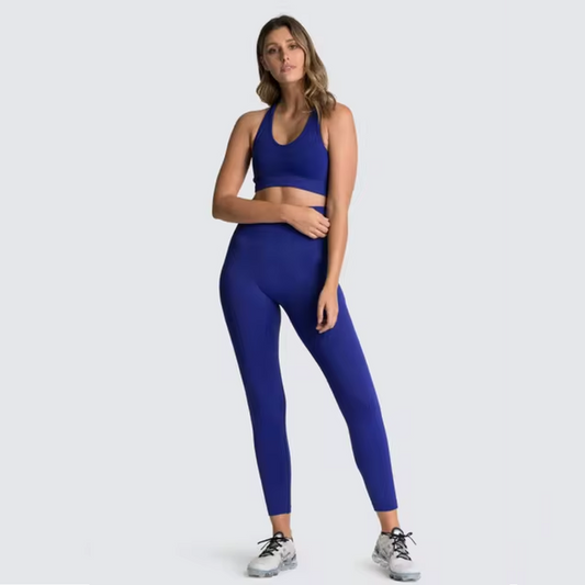 2Pcs Seamless Hyperflex Workout Sport Outfits for Women Sportswear Athletic Clothes Gym Long Sleeve Crop Top High Waist Leggings