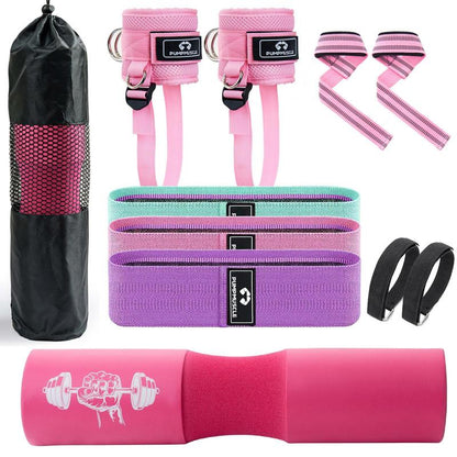 Resistance Band Set, 1 Set Barbell Pad & Resistance Band & Ankle Strap & Weight Lifting Strap & Carry Bag, Barbell Pad Set for Squat, Hip Thrusts, Lunges, Gifts for Best Friend, Gym Essentials Accessories, Home Gym Kit, Exercise Equipment, Workout Bands