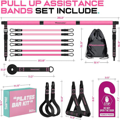 Pilates Bar Kit with Resistance Bands for Women & Men - Multifunctional Home Fitness Equipment for Yoga, Squat, and Butt Exercises