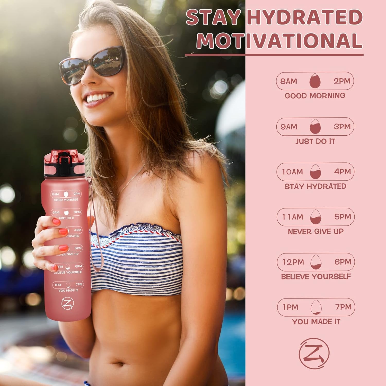 32Oz Motivational Water Bottle with Times to Drink,Time Marker & Removable Strainer,Fast Flow,Leakproof Tritan BPA Free Non-Toxic Water Jug for Fitness,Gym,Sports…