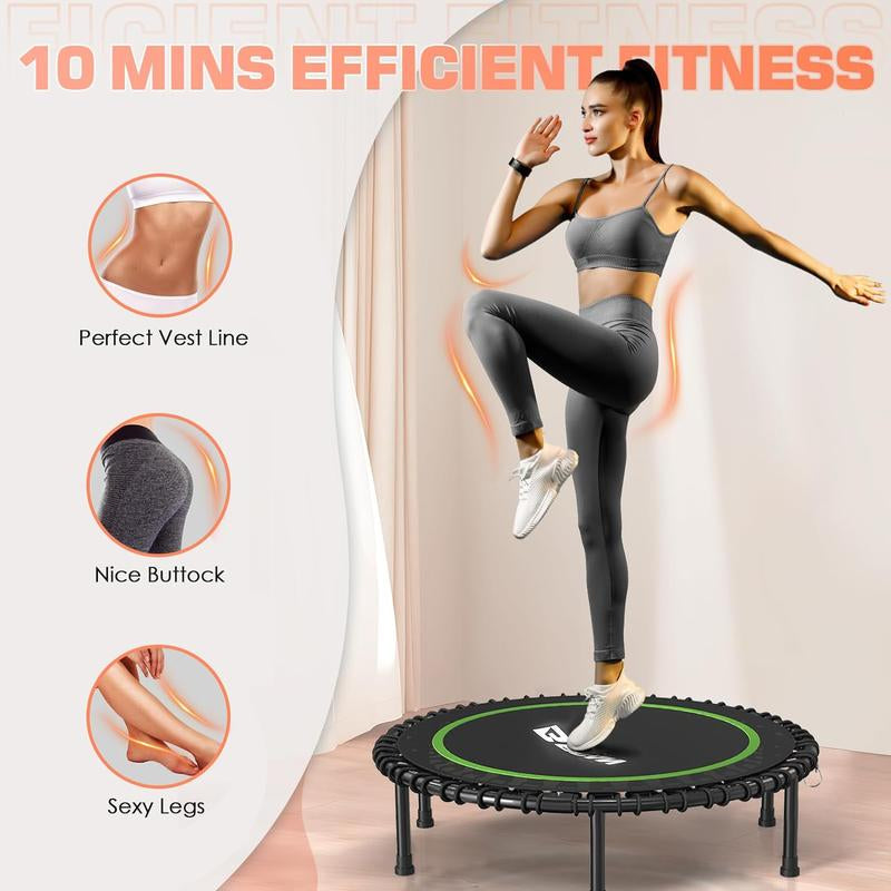 BCAN 450/550 LBS Foldable Mini Trampoline, 40"/48" Fitness Trampoline with Bungees, Adjustable Foam Handle/T-Handle/No Handle, Stable & Quiet Exercise Rebounder for Adults