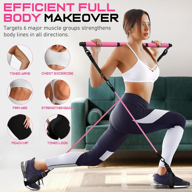 Pilates Bar Kit with Resistance Bands for Women & Men - Multifunctional Home Fitness Equipment for Yoga, Squat, and Butt Exercises