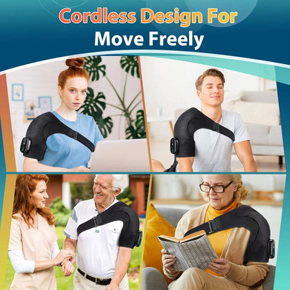 Cordless Shoulder Heating Pad, Heated Shoulder Brace with Vibration, Shoulder Massager for Men Women Shoulder Pain Relief
