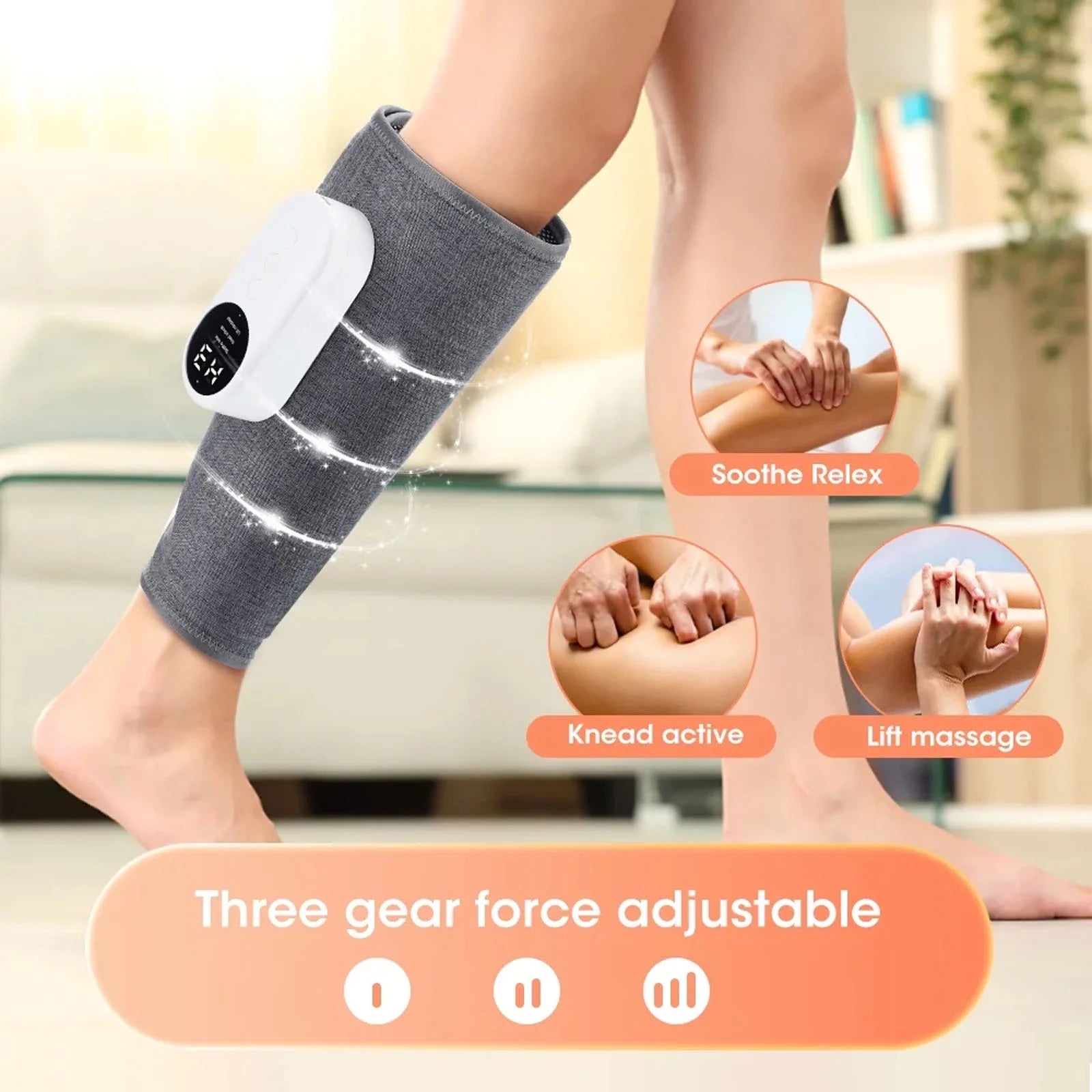 Leg Massager, Calf Air Compression Massager with Heat, 3 Intensities, 3 Modes, Leg Massager for Circulation and Pain Relief, Christmas Gifts, 1 Pcs Gray