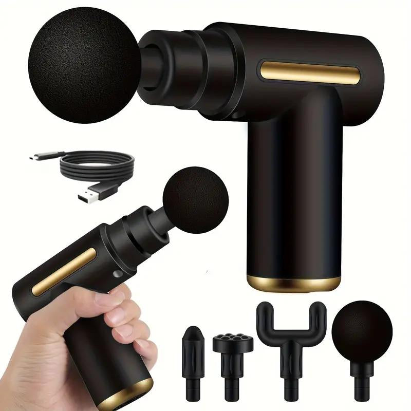Mini Comfort Electric Fascia Massager Portable Handheld with 4 Replacement Heads for Home Gym Workout USB Electric Muscle Massager Durable Body Care