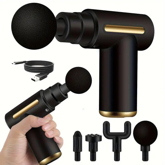 Mini Comfort Electric Fascia Massager Portable Handheld with 4 Replacement Heads for Home Gym Workout USB Electric Muscle Massager Durable Body Care