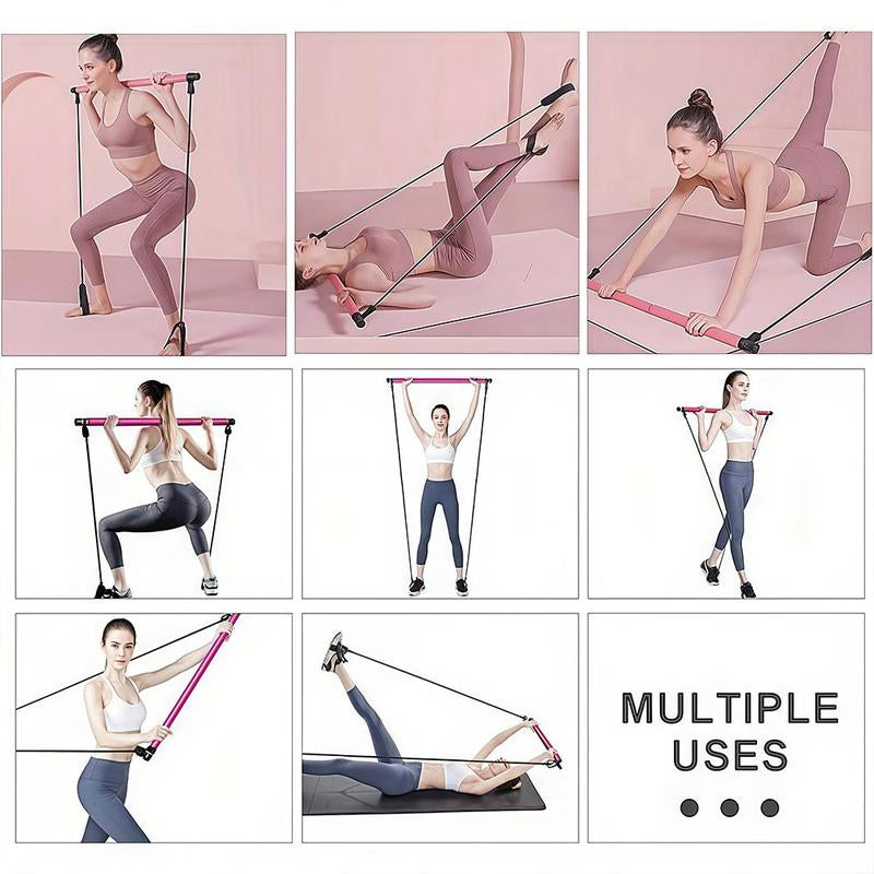 Multifunctional Pilates Stick, 1 Set Back Training Elastic Rope, Yoga Resistance Band, Fitness Equipment for Home Gym Workout, Stretching Gear, Gym Accessories, Stretch Rope, Workout Bands, Pilates Reformer