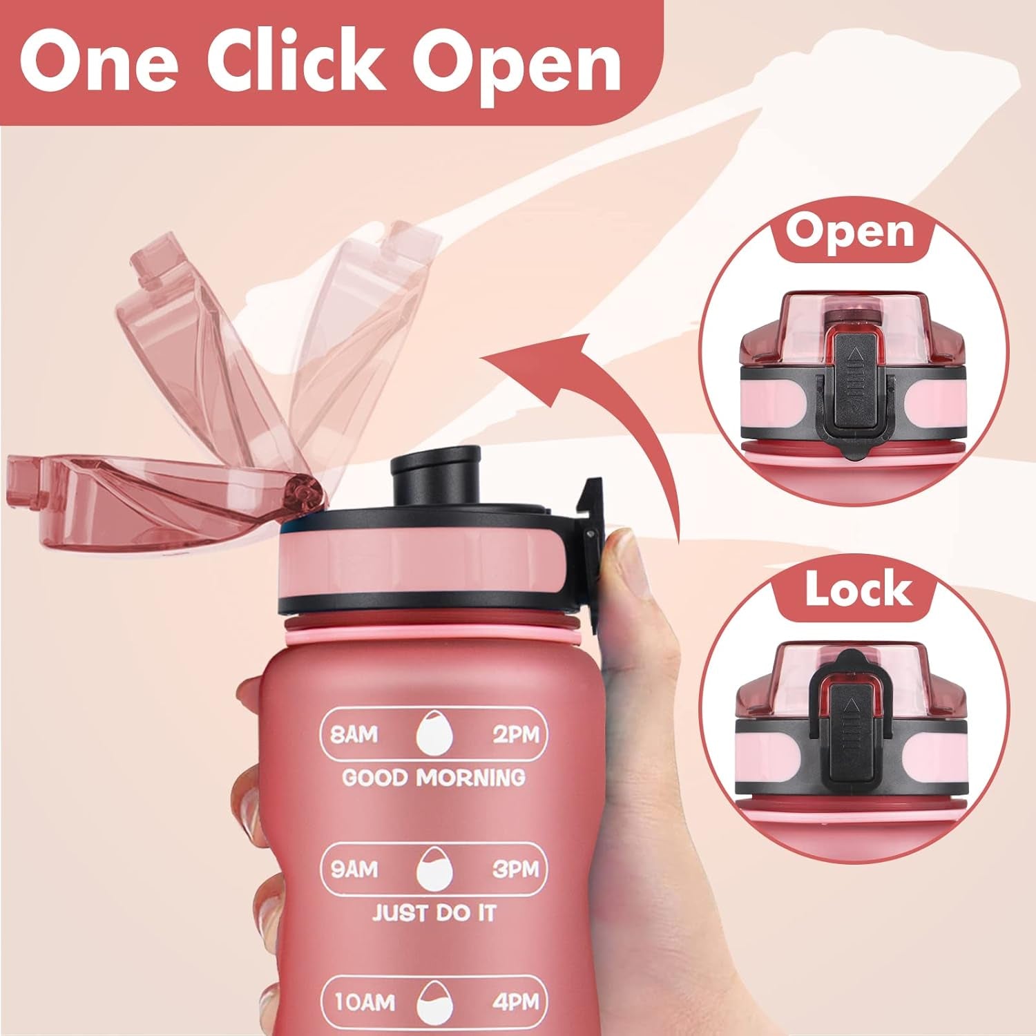 32Oz Motivational Water Bottle with Times to Drink,Time Marker & Removable Strainer,Fast Flow,Leakproof Tritan BPA Free Non-Toxic Water Jug for Fitness,Gym,Sports…
