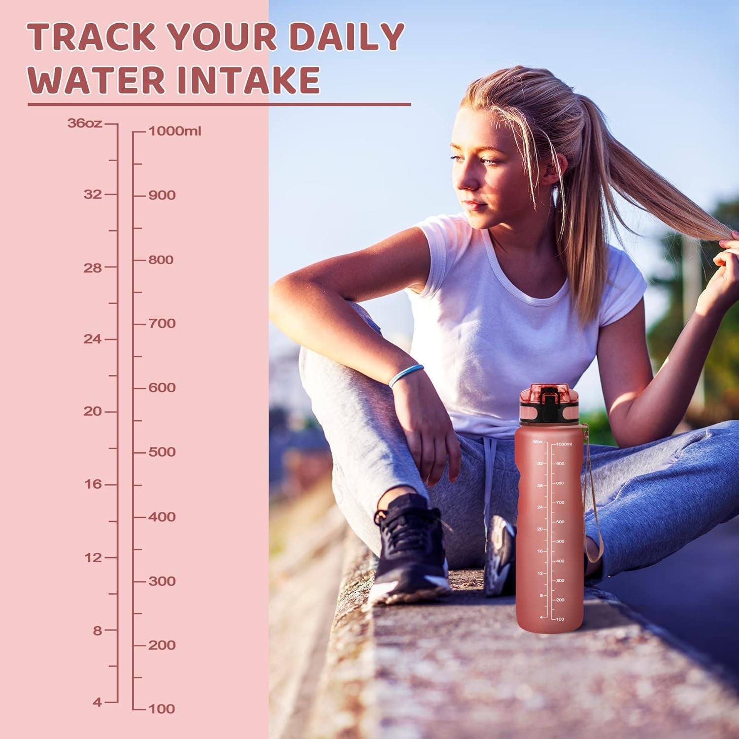 32Oz Motivational Water Bottle with Times to Drink,Time Marker & Removable Strainer,Fast Flow,Leakproof Tritan BPA Free Non-Toxic Water Jug for Fitness,Gym,Sports…