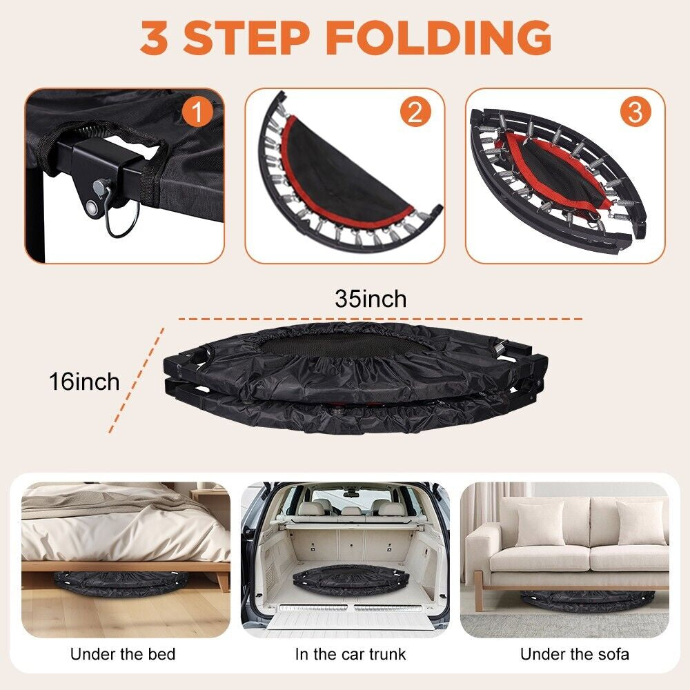 48" Fitness Mini Trampoline for Adults Indoor Exercise Rebounder with Handle Bar