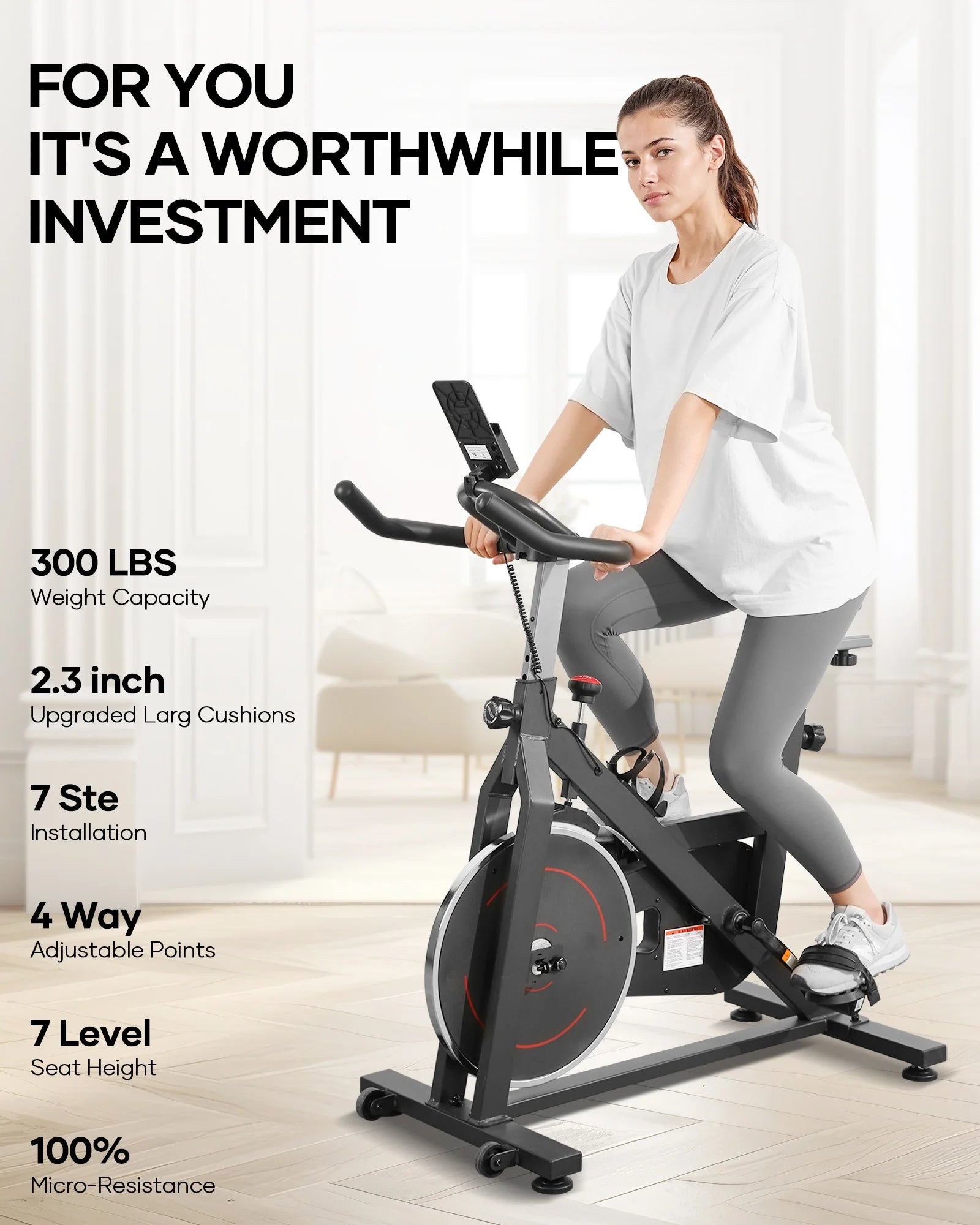 Exercise Bike Indoor Cycling Bike with 300Lbs. Big Seat Cushion for Home Cardio Leg Workout