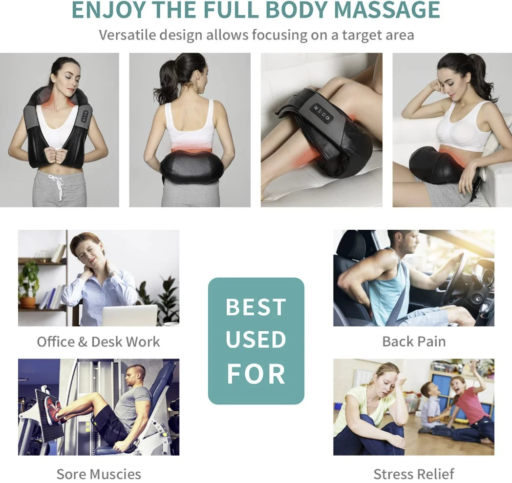 Dailylife Shiatsu Neck and Back Massager with Soothing Heat,  Electric Deep Tissue 3D Kneading Massage Pillow for Shoulder, Leg, Body Muscle Pain Relief,