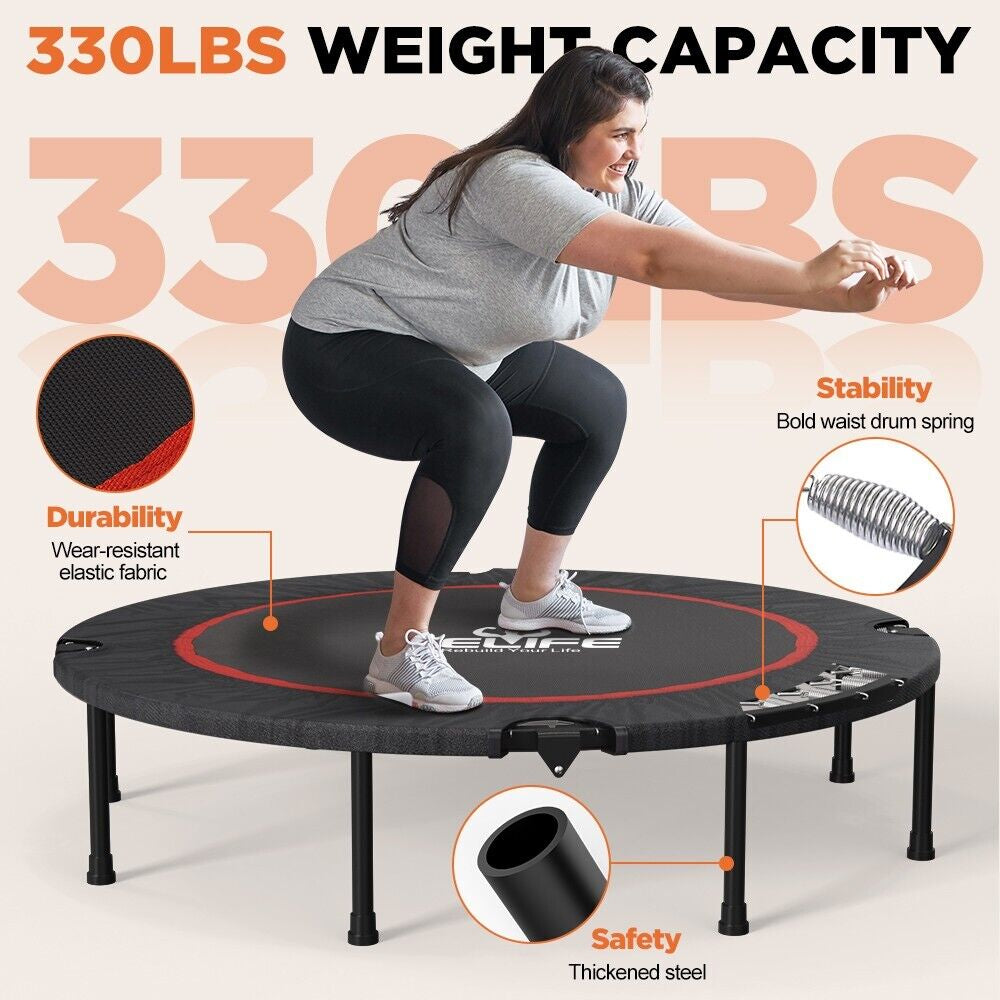 48" Fitness Mini Trampoline for Adults Indoor Exercise Rebounder with Handle Bar