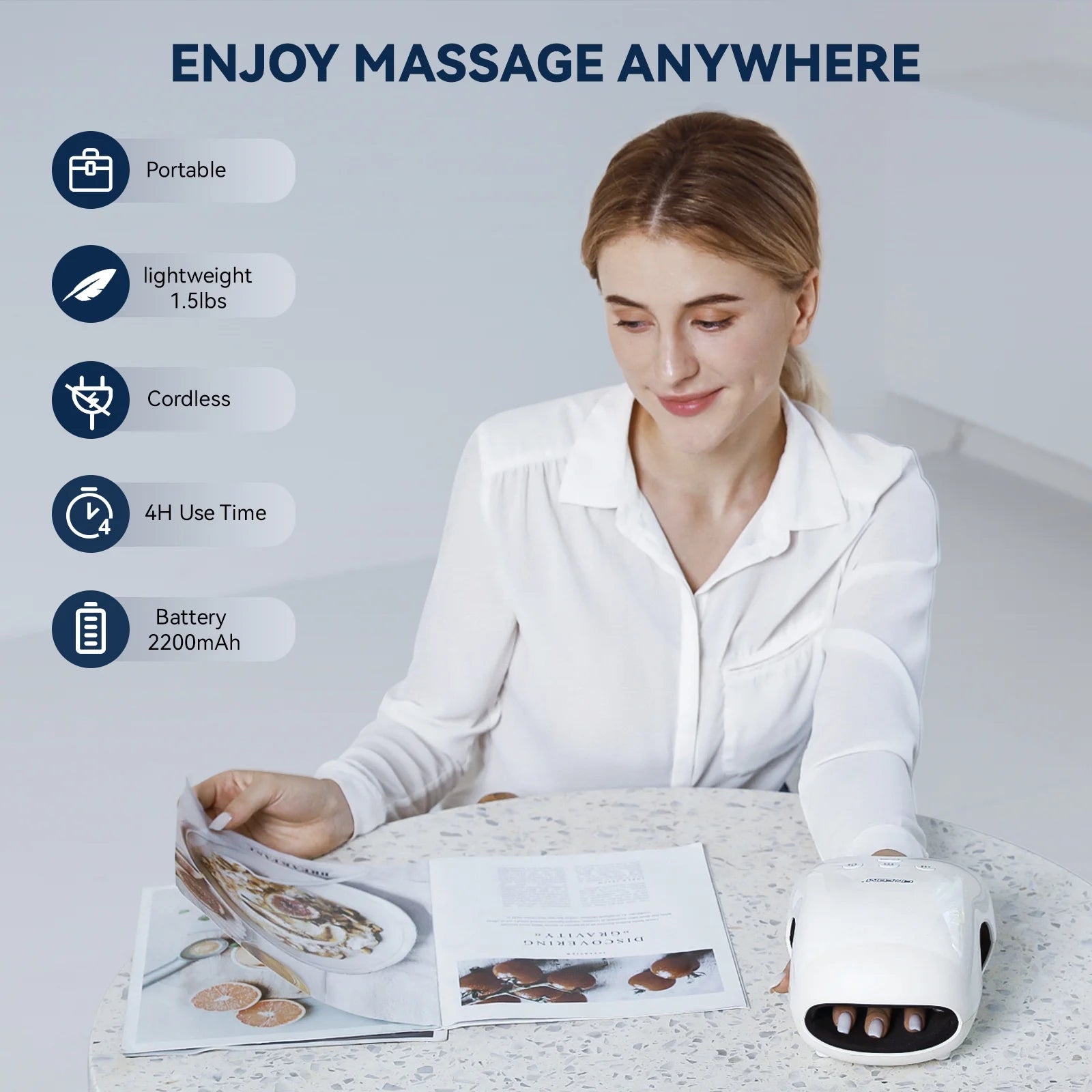 Cordless Hand Massager with Heat and Compression for Arthritis and Carpal Tunnel, White