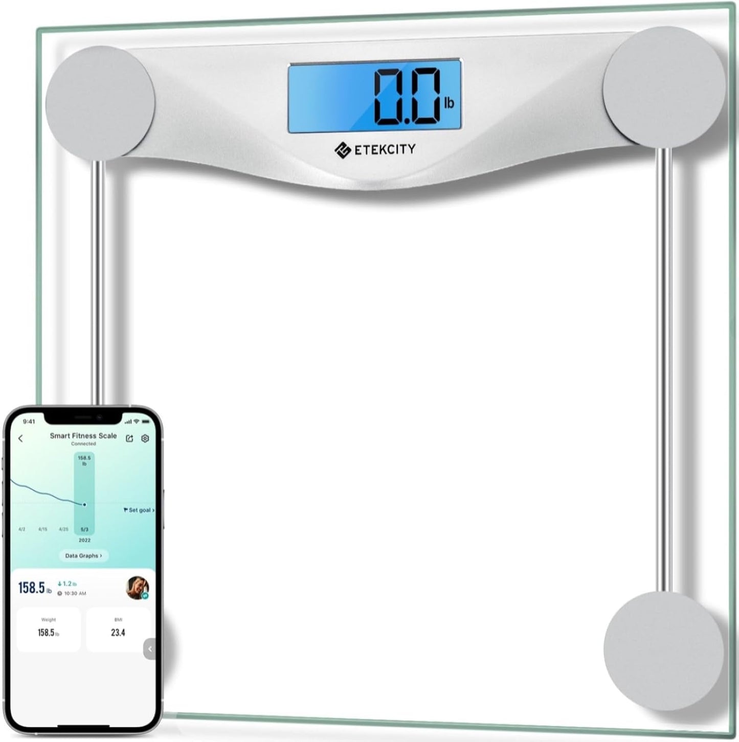 Bathroom Scale for Body Weight BMI Scale, Upgraded Bluetooth Digital Scale, Large Blue LCD Backlight Display, High Precision Measurements, 400 Pounds