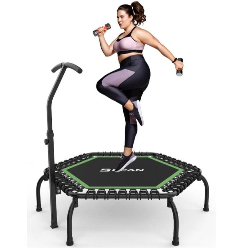 BCAN 450/550 LBS Foldable Mini Trampoline, 40"/48" Fitness Trampoline with Bungees, Adjustable Foam Handle/T-Handle/No Handle, Stable & Quiet Exercise Rebounder for Adults
