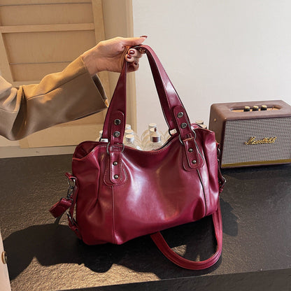 Casual Retro Solid Color PU Large Capacity Shoulder Bag - Zyefit
