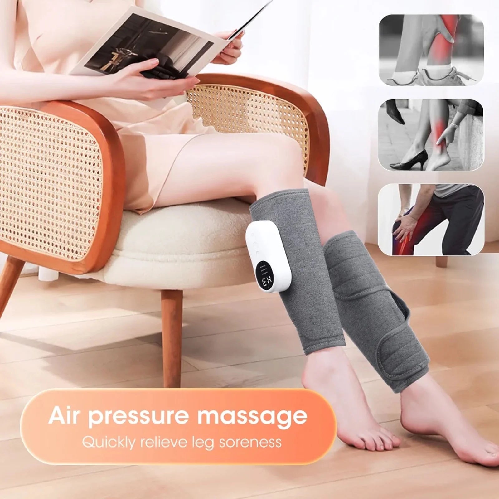 Leg Massager, Calf Air Compression Massager with Heat, 3 Intensities, 3 Modes, Leg Massager for Circulation and Pain Relief, Christmas Gifts, 1 Pcs Gray