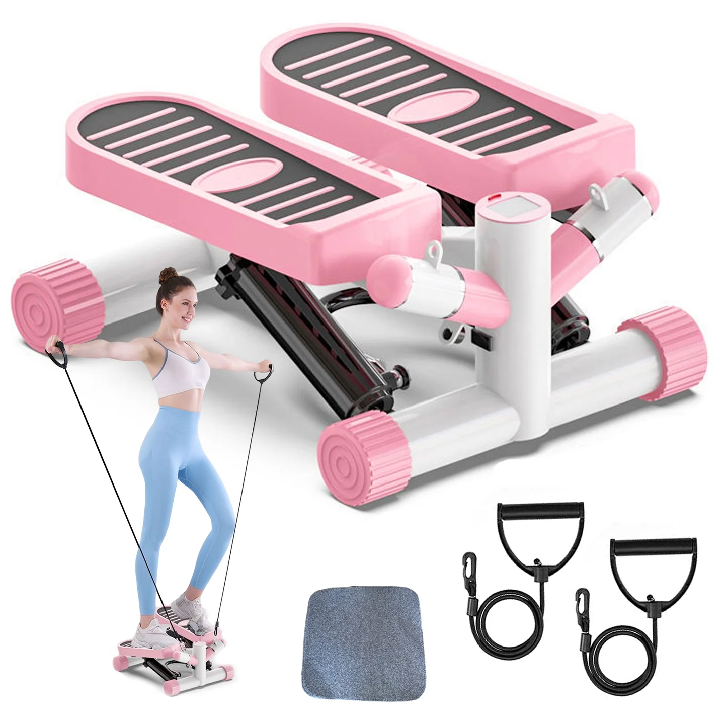 Portable Mini Stair Stepper Exercise Fitness Machine with Resistance Band