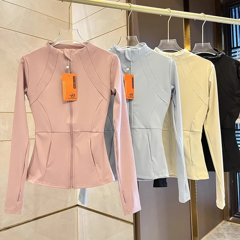 Women’s Zip Up Gym Jacket – Slim Fit Long Sleeve Sports & Yoga Top