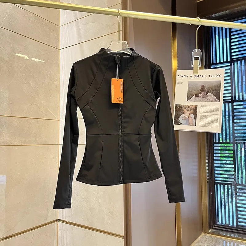 Women’s Zip Up Gym Jacket – Slim Fit Long Sleeve Sports & Yoga Top