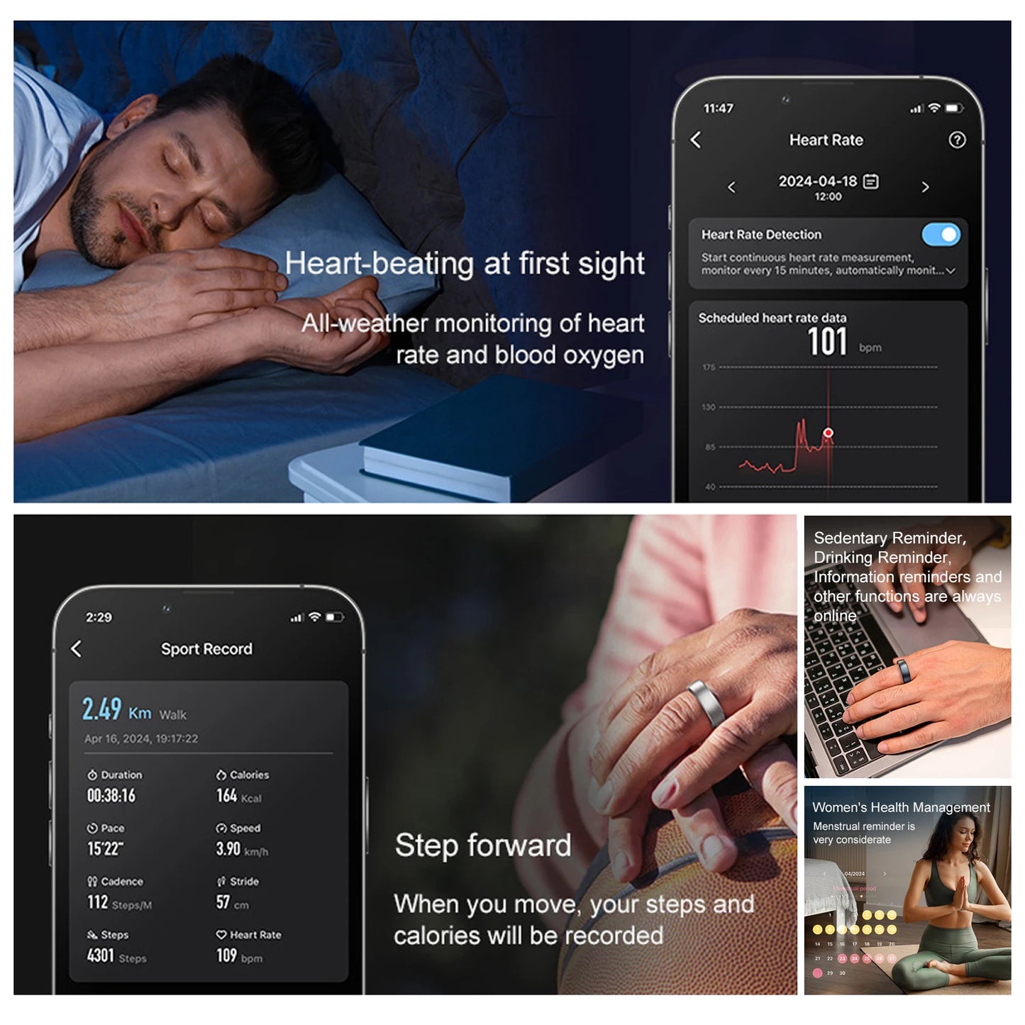 Uhoofit R10 Smart Ring with Charging Dock – Health, Sleep, Heart Rate & Blood Oxygen Tracker, Waterproof