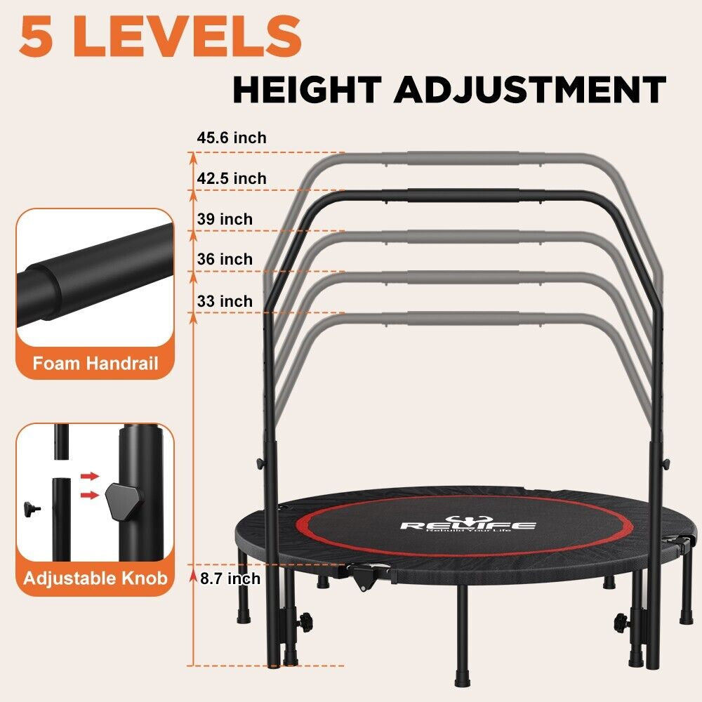 48" Fitness Mini Trampoline for Adults Indoor Exercise Rebounder with Handle Bar