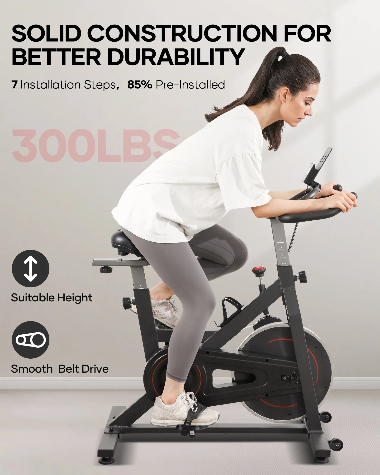 Exercise Bike Indoor Cycling Bike with 300Lbs. Big Seat Cushion for Home Cardio Leg Workout